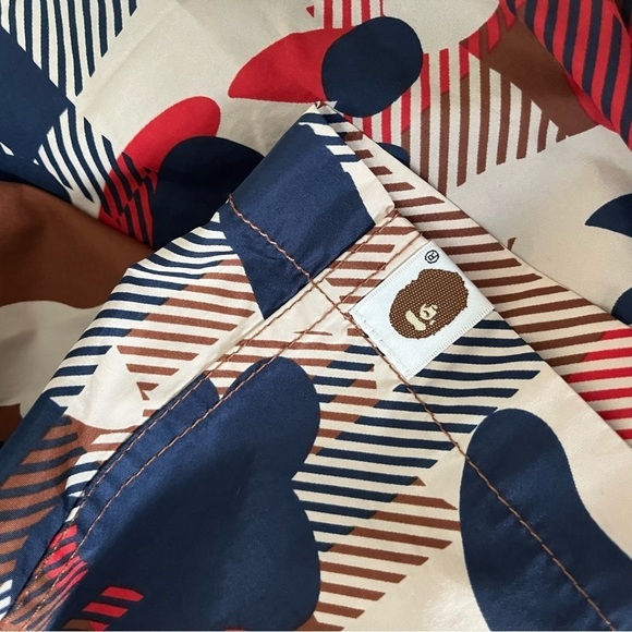 BAPE Plaid Windbreaker SHORTS sz M Red Blue Bathing Ape Japan Polyester - Picture 9 of 9